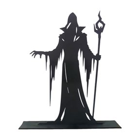 DVKOVI Metal Wizard Silhouette Table Decor Hooded Mage Cutout Statue Gothic Desktop Ornament Halloween Decoration