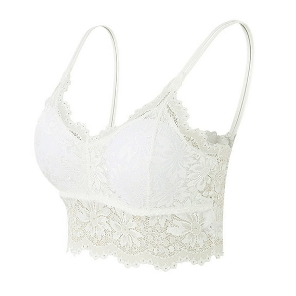DVKOVI Plus Size Lace Bralettes for Women Bralette Comfort Wireless Bra No Padded Top Bra for Women Lace Bandeau Bra with Straps White M