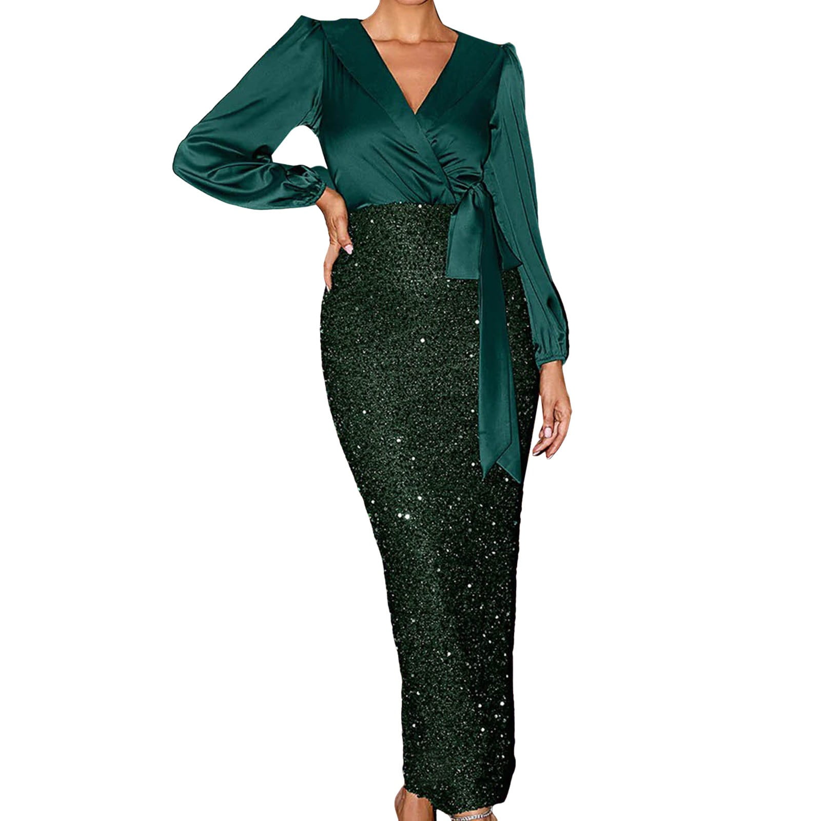 DVKOVI Prom Gowns Plus Size Evening Dresses for Curvy Women Women's Sequin  Sparkly Party Dress Bodycon Glitter Dresses Long Sleeve V Neck Formal Dress  Black XL - Walmart.com