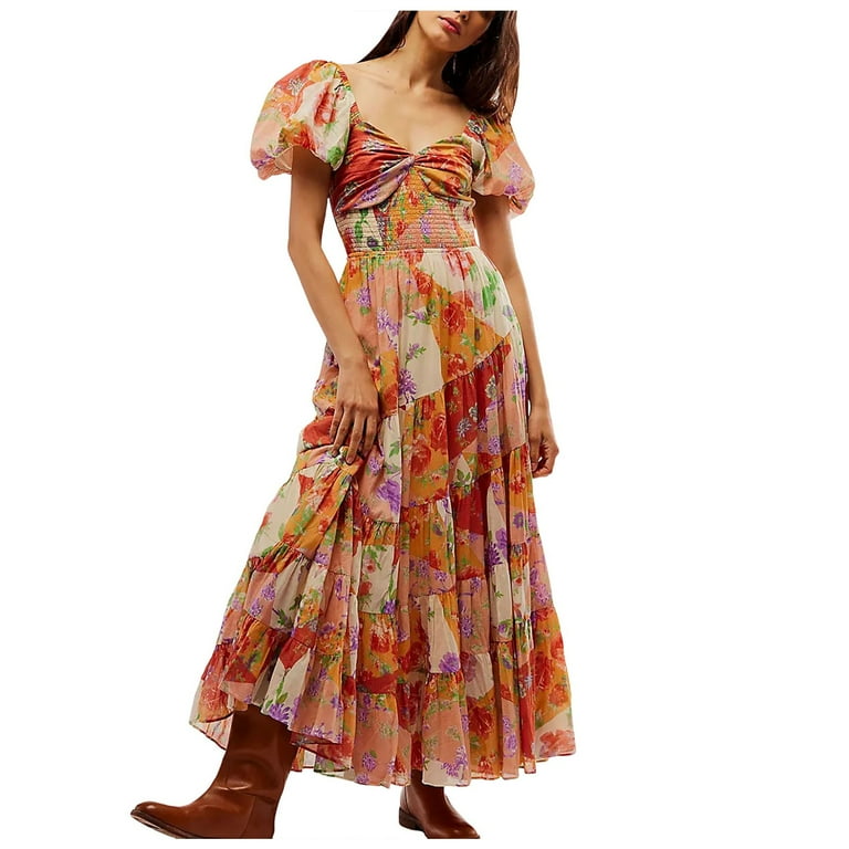 Casual Print Patchwork V Neck A Line Dresses Casual Print Patchwork V Neck A Line Dresses