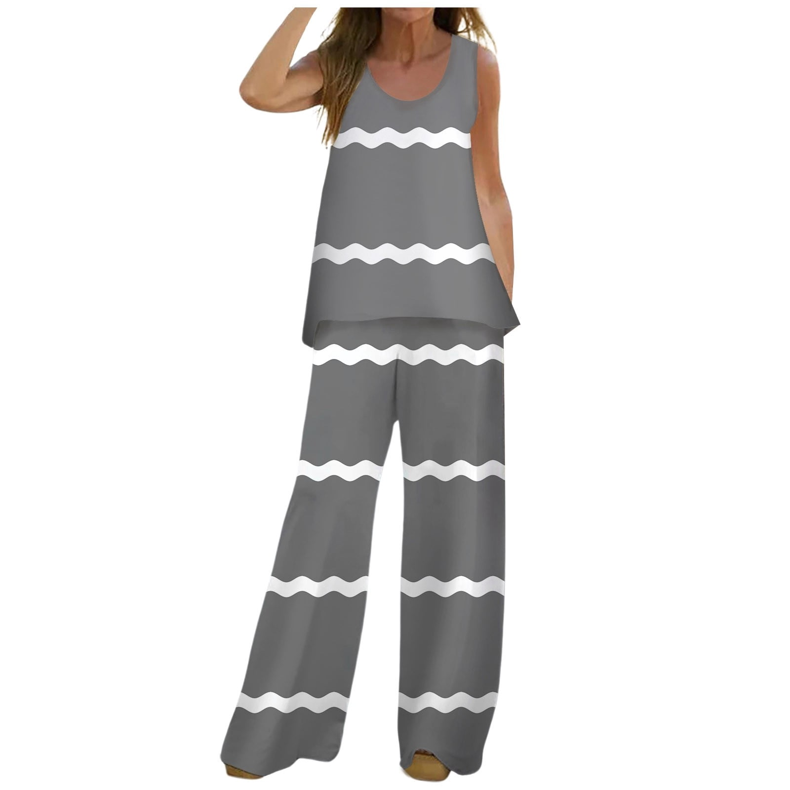 Women's Two Piece Set Fit Long Sleeve Crew Neck Top Cargo Pants Ankle Length