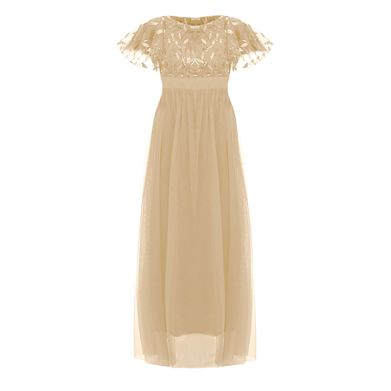 DVKOVI Summer Double Layered Maxi Dress Short Sleeve Crew Neck High  Waistbond Dress Large Swing A Line Dress Sexy Tulle Dress - Walmart.com