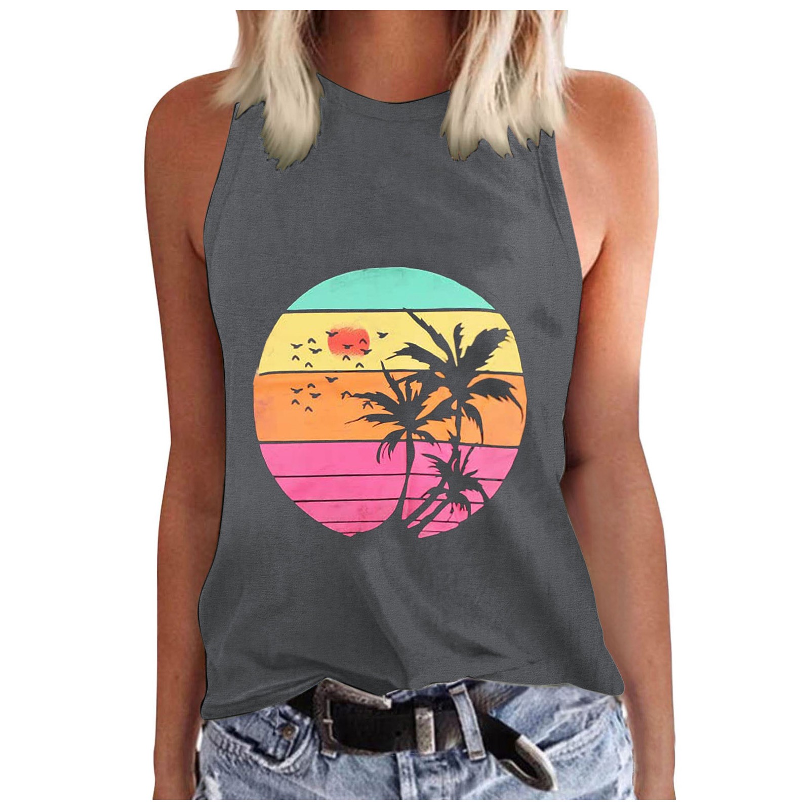 DVKOVI Summer Top Tank Tops Women Beach Graphic Tank Tops Summer Casual