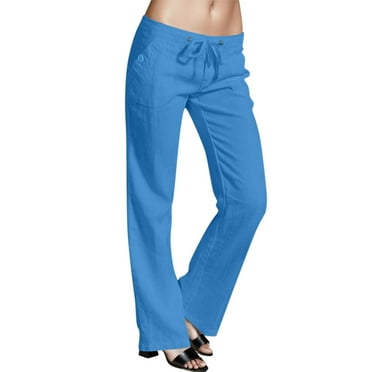 DVKOVI Women Casual Simple Fashion Solid Color Drawstring Elastic Low Waist Loose Trousers Straight Leg Pocket Street Casual Trousers BU2 M
