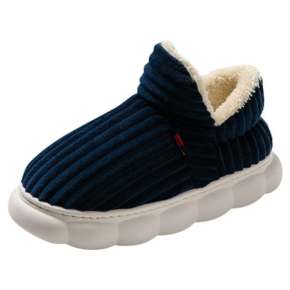 DVKOVI Women Men Ankle Bootie Slipper Plush Warm Indoor Outdoor Shoes Comfy Fleece Lined Memory Foam Slipper with Anti-Slip Sole Dark Blue 44-45