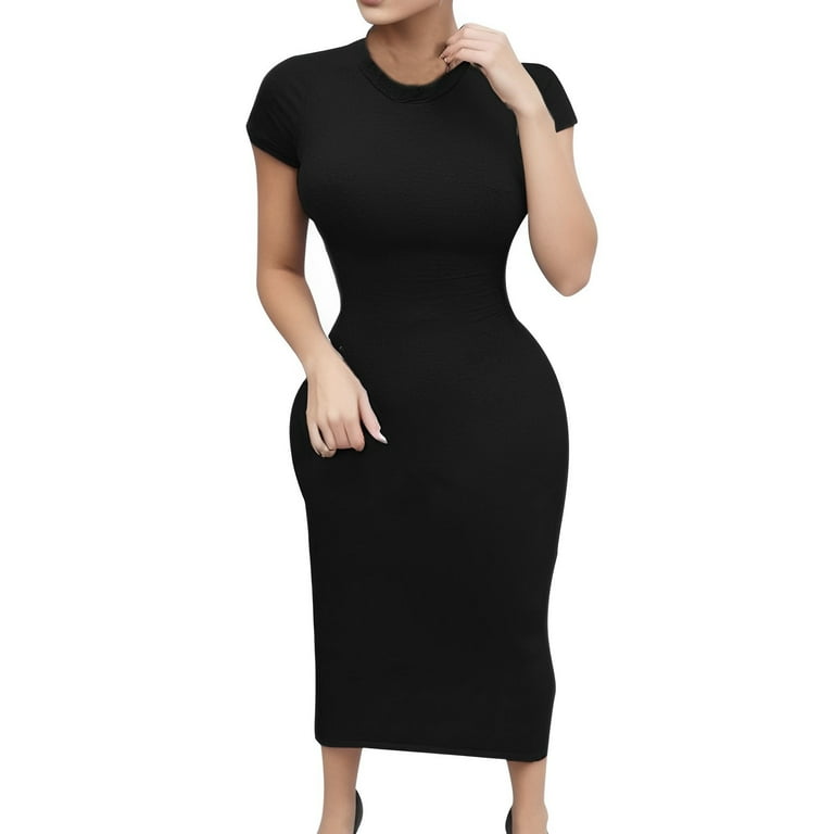 Crew Neck Plain Bodycon Dress Crew Neck Plain Bodycon Dress