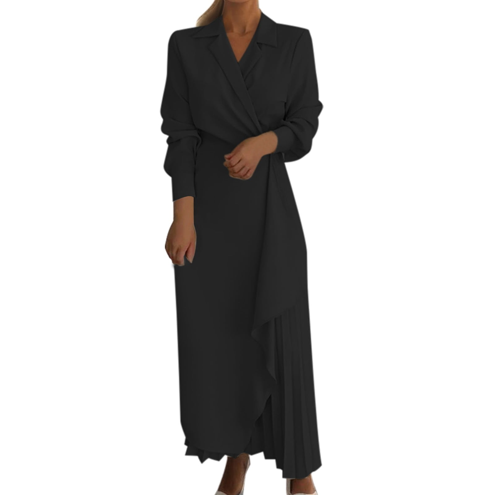 DVKOVI Women's Elegant Formal Shirt Dress Long Sleeve FauxWrap Dress