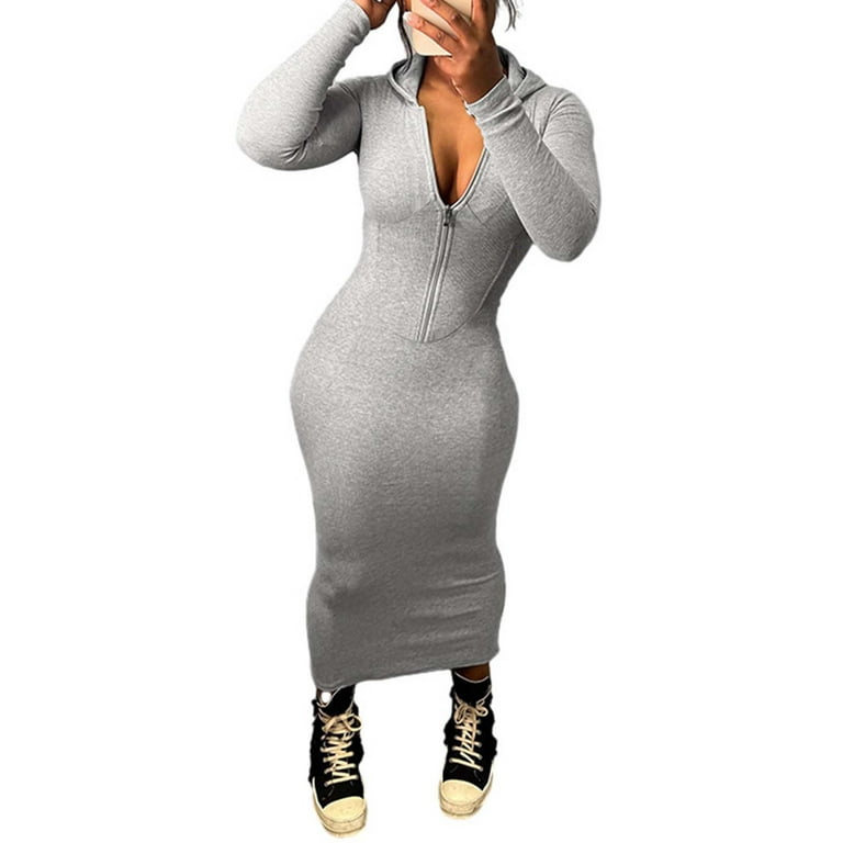 Gray Solid Zipper Bodycon Dress Gray Solid Zipper Bodycon Dress