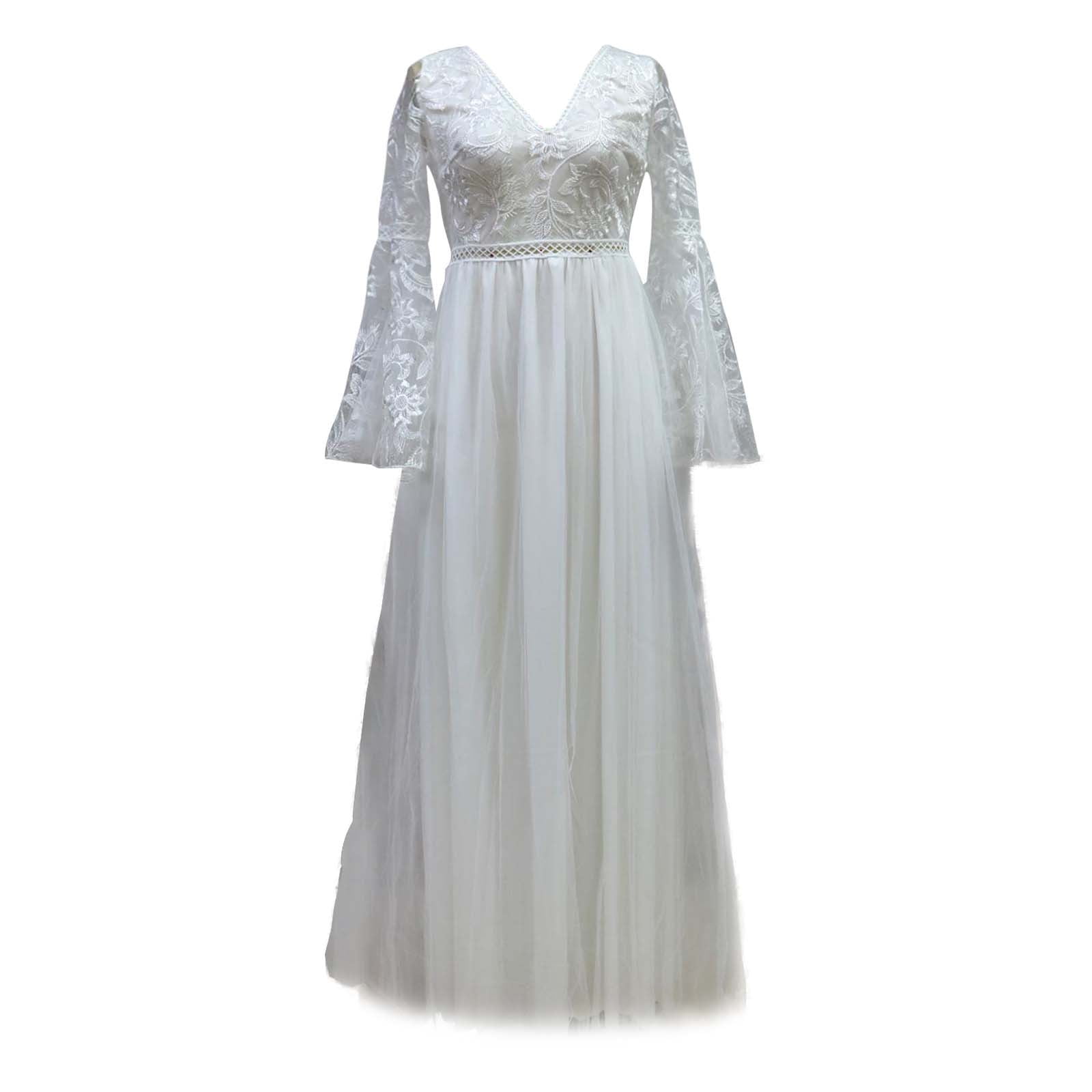 Lace Applique Mermaid Prom Dress - Double V-Neck, Flare Sleeves Evening Gown For Women (Silver, Custom Sizing Available) - View #11