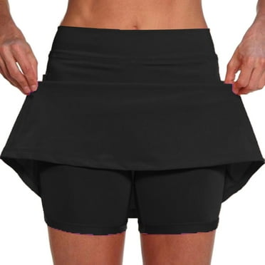 DVKOVI Women's Mini Tennis Skirt 2 in 1 Flowy Basic Versatile Stretchy 2024 Athletic Golf Skorts Summer Workout Outfits Black M
