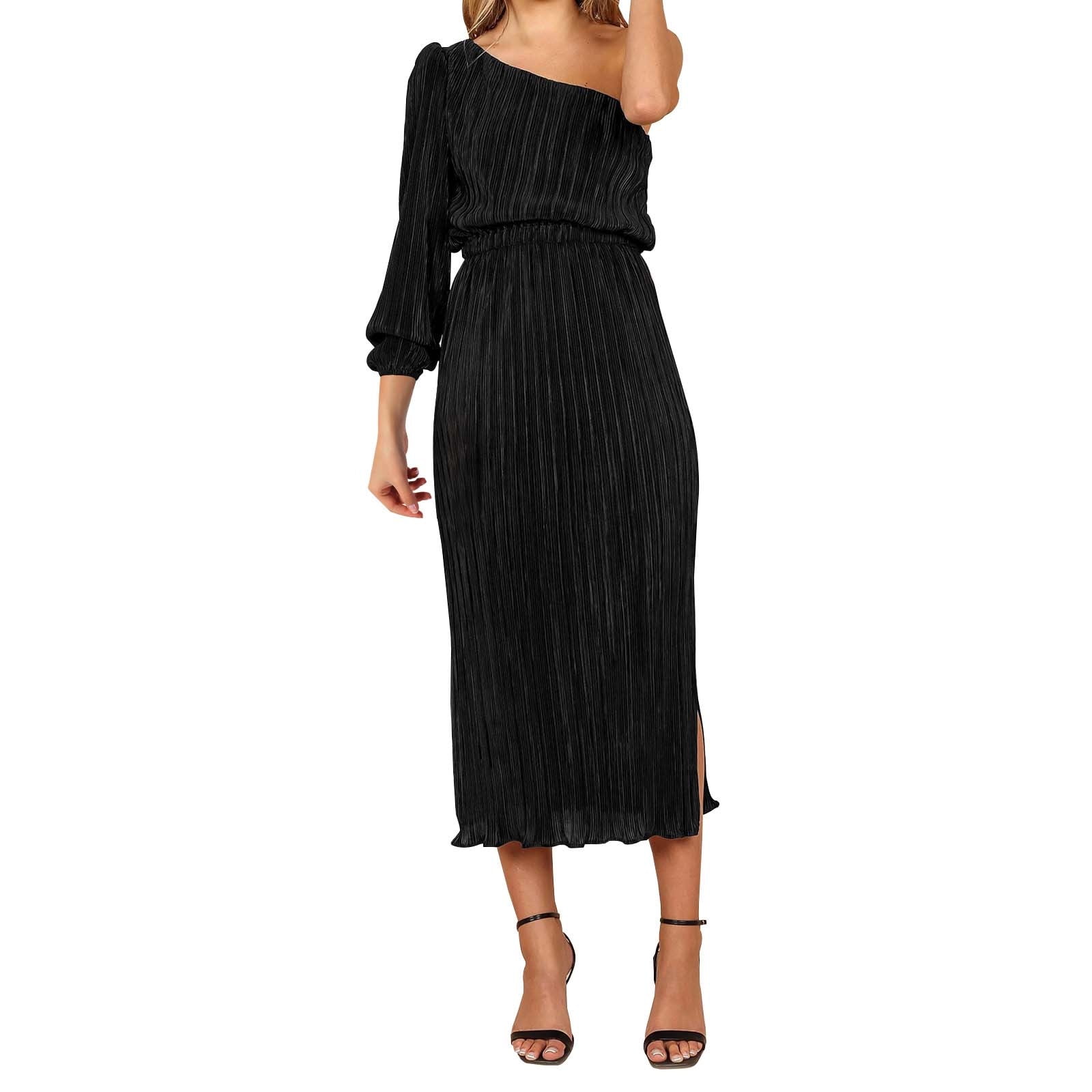 DVKOVI Women's Sexy One Shoulder Spring Summer Dress Side Split Long ...