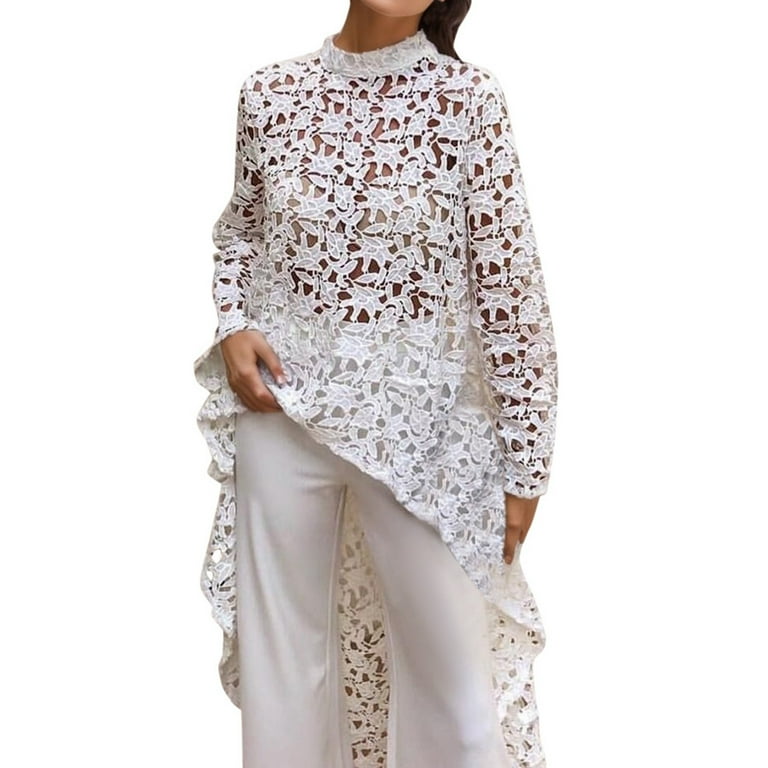 Sexy Solid Color Lace Hollow Out O Neck Long Sleeve Two Pieces Sexy Solid Color Lace Hollow Out O Neck Long Sleeve Two Pieces