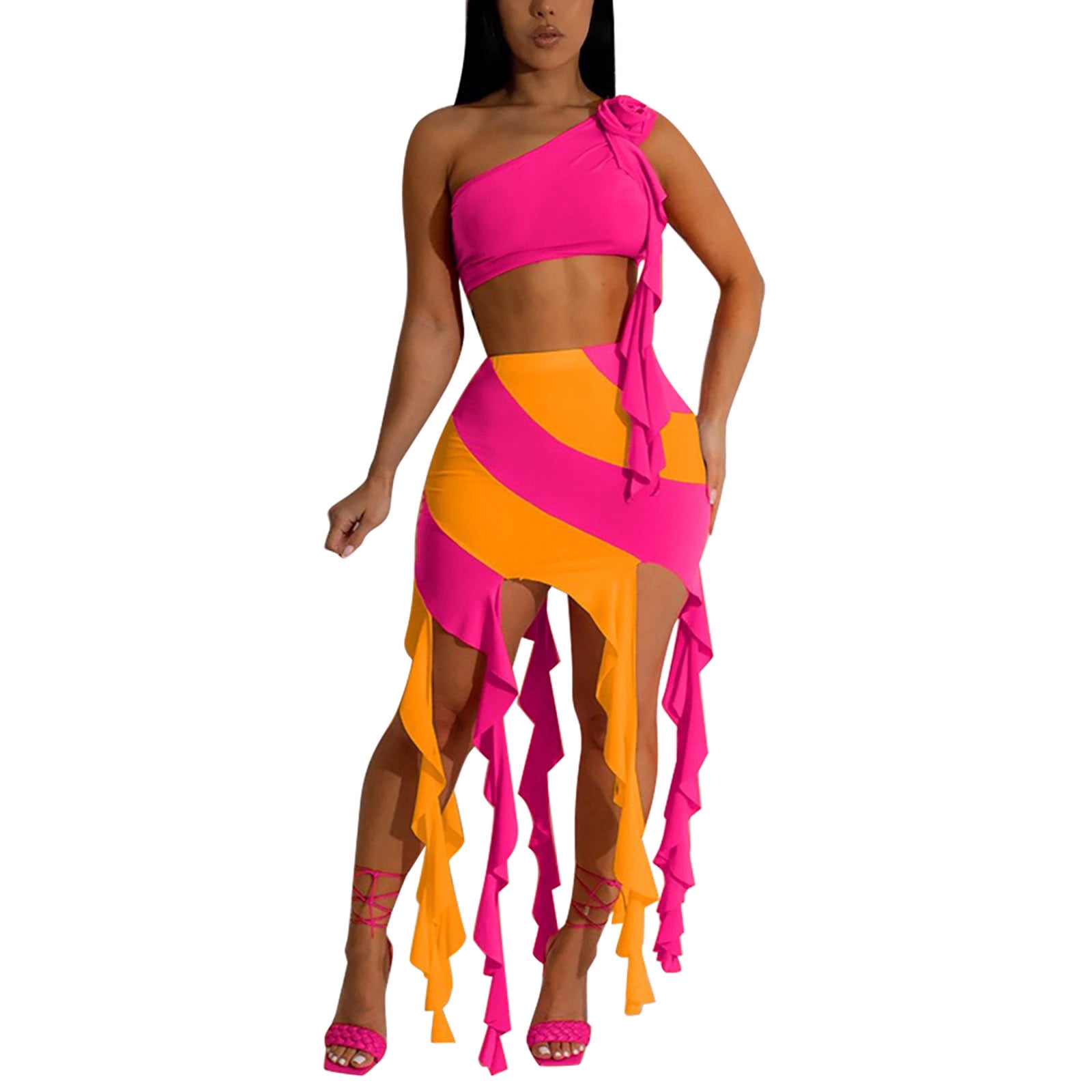 Printed Fitted Skirt Top Two Pieces Set