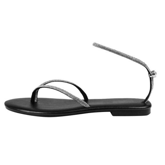 DVKOVI Womens Flip Flop Sandal Summer Rhinestone Shiny Ankle Strap Thong Sandals Fashion Flat Slipper Beach Flip Flops 6.5 to 9 Size