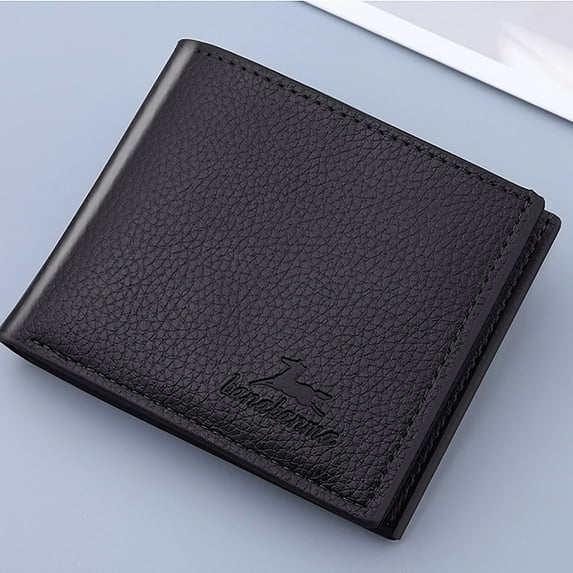 DVKPTBK Ultra-Thin Men's PU Leather Vertical Ultra-Thin Wallet, Black