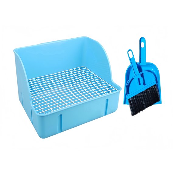 DVWY Square Plastic Rabbit Litter Box (with Grid), Suitable for Use Inside Cages for Rabbits, Guinea Pigs, Ferrets, and Chinchillas, Blue