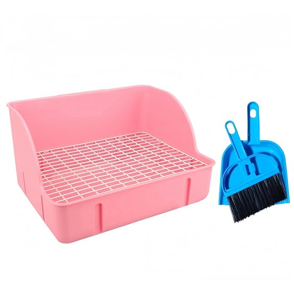 DVWY Square Plastic Rabbit Litter Box (with Grid), Suitable for Use Inside Cages for Rabbits, Guinea Pigs, Ferrets, and Chinchillas, Pink