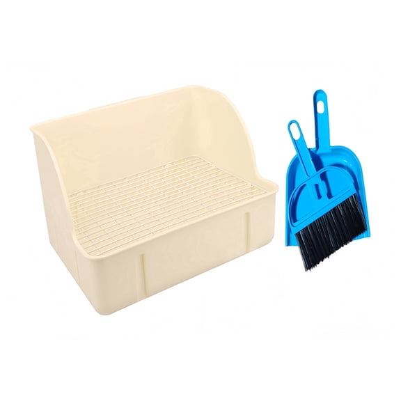 DVWY Square Plastic Rabbit Litter Box (with Grid), suitable for use inside cages for rabbits, guinea pigs, ferrets, and chinchillas, off-white