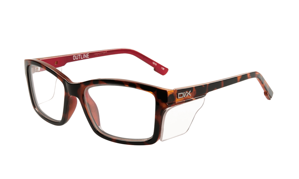 DVX Outline Brown Safety Glasses ANSI Z87.1 OSHA Compliant RX Ready