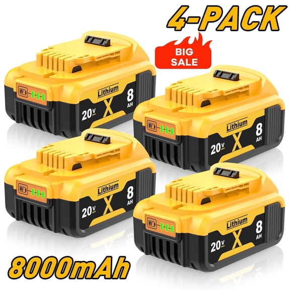 4-Pack Replace for DW 20V Max Battery 8000mAh, Replacement for dewalt 20v Batteries DCB200 DCB201 DCB206 DCB204 DCB208, Compatible with DeWalt 20V Cordless Power Tools and Chargers