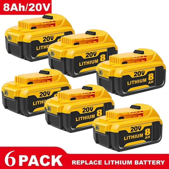 DW 6-piec 20V 8Ah Lithium-lon Battery Replacement Compact XR Design, High-Capacity Power, Compatiblewith DCB205 DCB200 DCB203 DCB206 DCB208 20-Volt Cordless Power Tools, Long-Lasting , Reliable and
