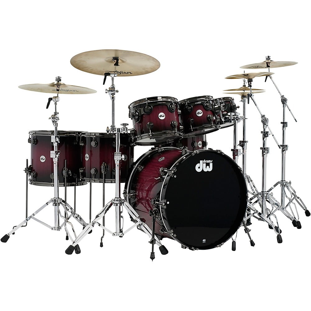 DW Collector's Series Purpleheart 7-Piece Lacquer Specialty Shell Pack Natural to Black Burst With Black Nickel Hardware