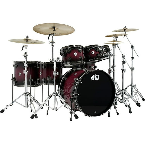DW Collector's Series Purpleheart 7-Piece Lacquer Specialty Shell Pack Natural to Black Burst With Black Nickel Hardware