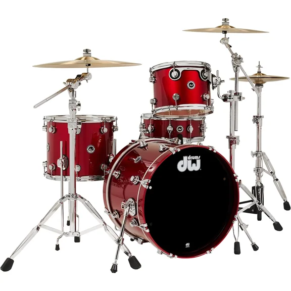 DW DWe Wireless Acoustic-Electronic Convertible 4-Piece Drum Set Bundle With 20" Bass Drum, Cymbals and Hardware Lacquer Custom Specialty Black Cherry Metallic