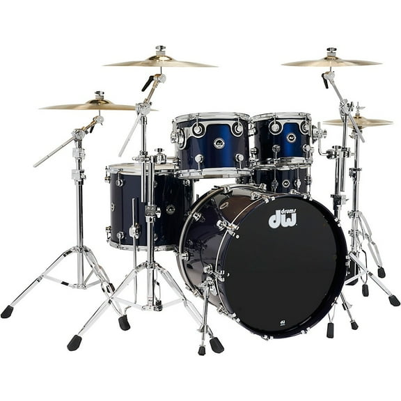 DW DWe Wireless Acoustic-Electronic Convertible 5-Piece Drum Set Bundle With 22" Bass Drum, Cymbals and Hardware Lacquer Custom Specialty Midnight Blue Metallic