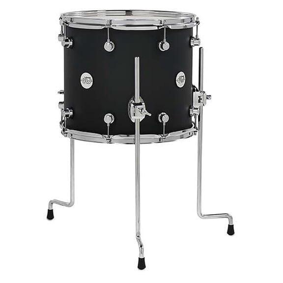 DW Design Series Maple Floor Tom, 12x14, Black Satin Lacquer w/Chrome Hardware