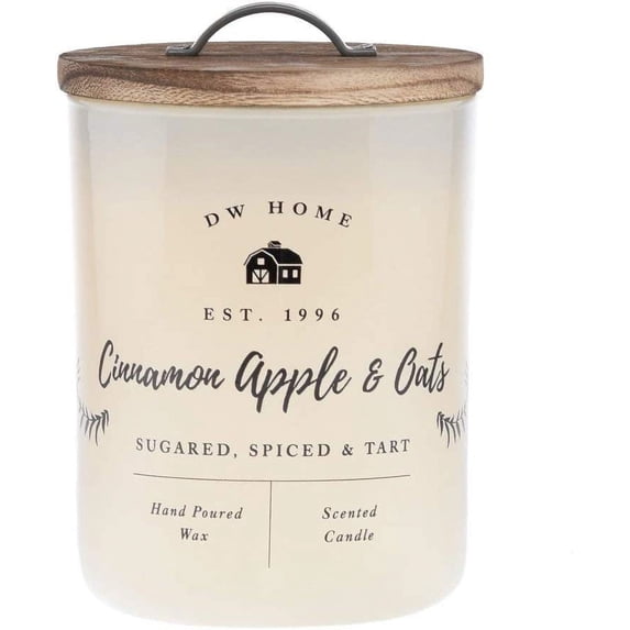DW Home Charming Farmhouse Collection Cinnamon Apple & Oats Scented 2 Wick Candle Topped with Rustic Wooden Lid