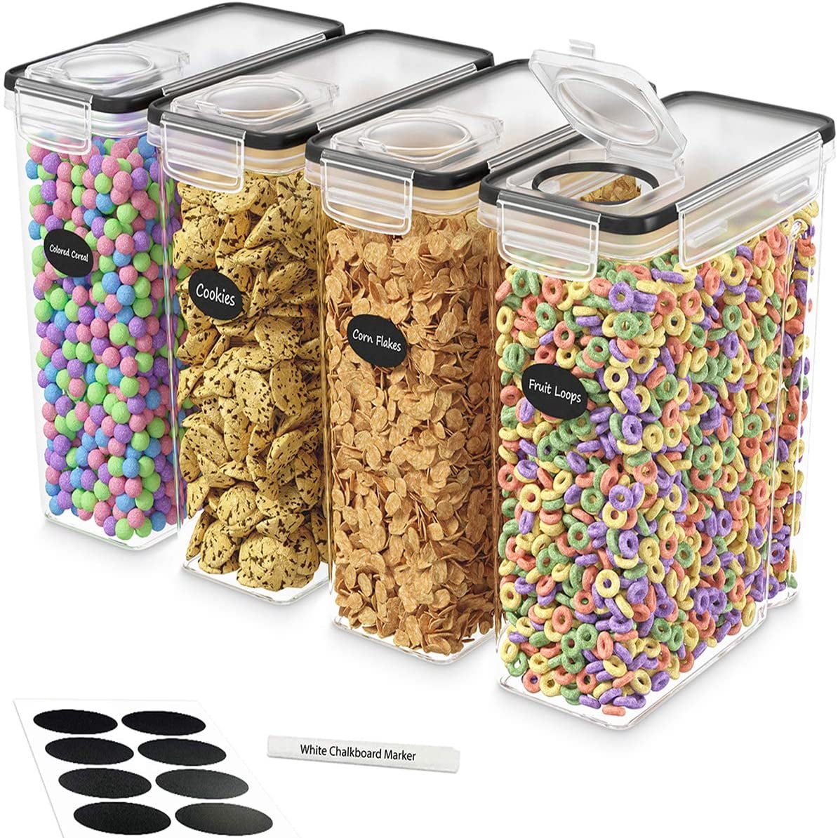 DWËLLZA Cereal Containers Storage - 4 Pack Cereal Dispenser Airtight ...