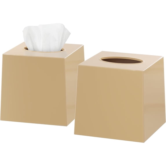 DWËLLZA HOME Square Beige Plastic Tissue Box Cover Set of 2