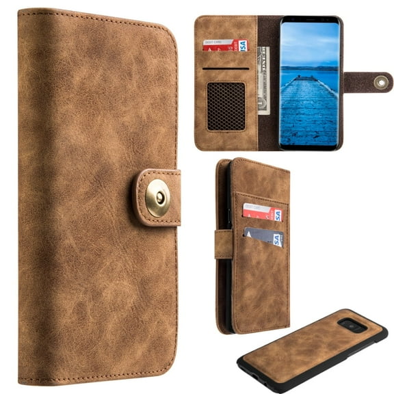 DW Luxury Folio Flip Leather Wallet Case For Samsung Galaxy S8 Plus - Brown