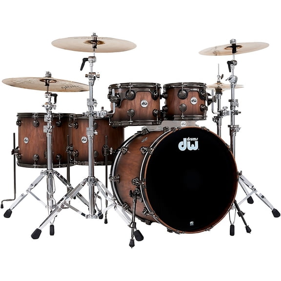 DW Pure Walnut 5-Piece Drum Shell Pack - Satin Quick Ebony Burst