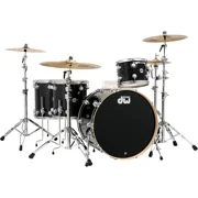 DW SSC Collectors Series 4-Piece FinishPly Shell Pack With 24" Bass Drum With Satin Chrome Hardware Black Ice