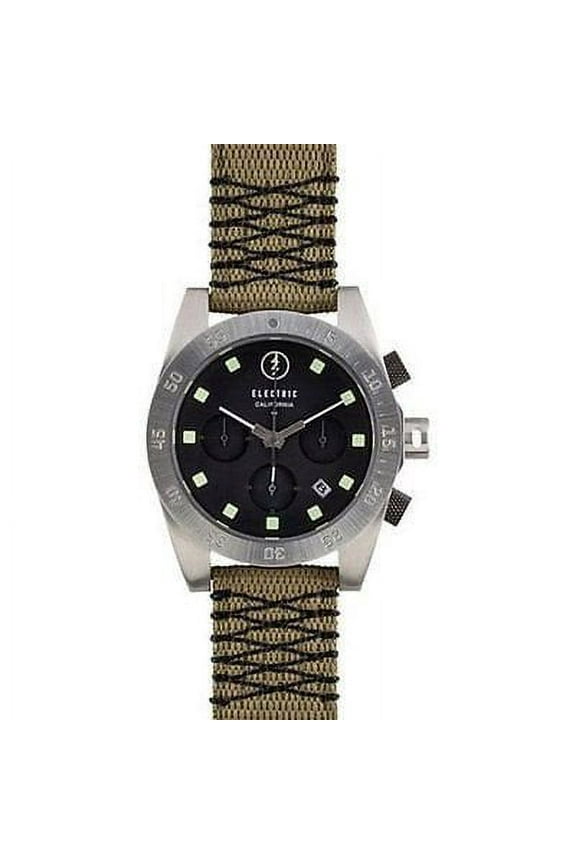 DW01 Mens Chronograph Watch Black Dial Olive Nylon Band Contrast Stitch