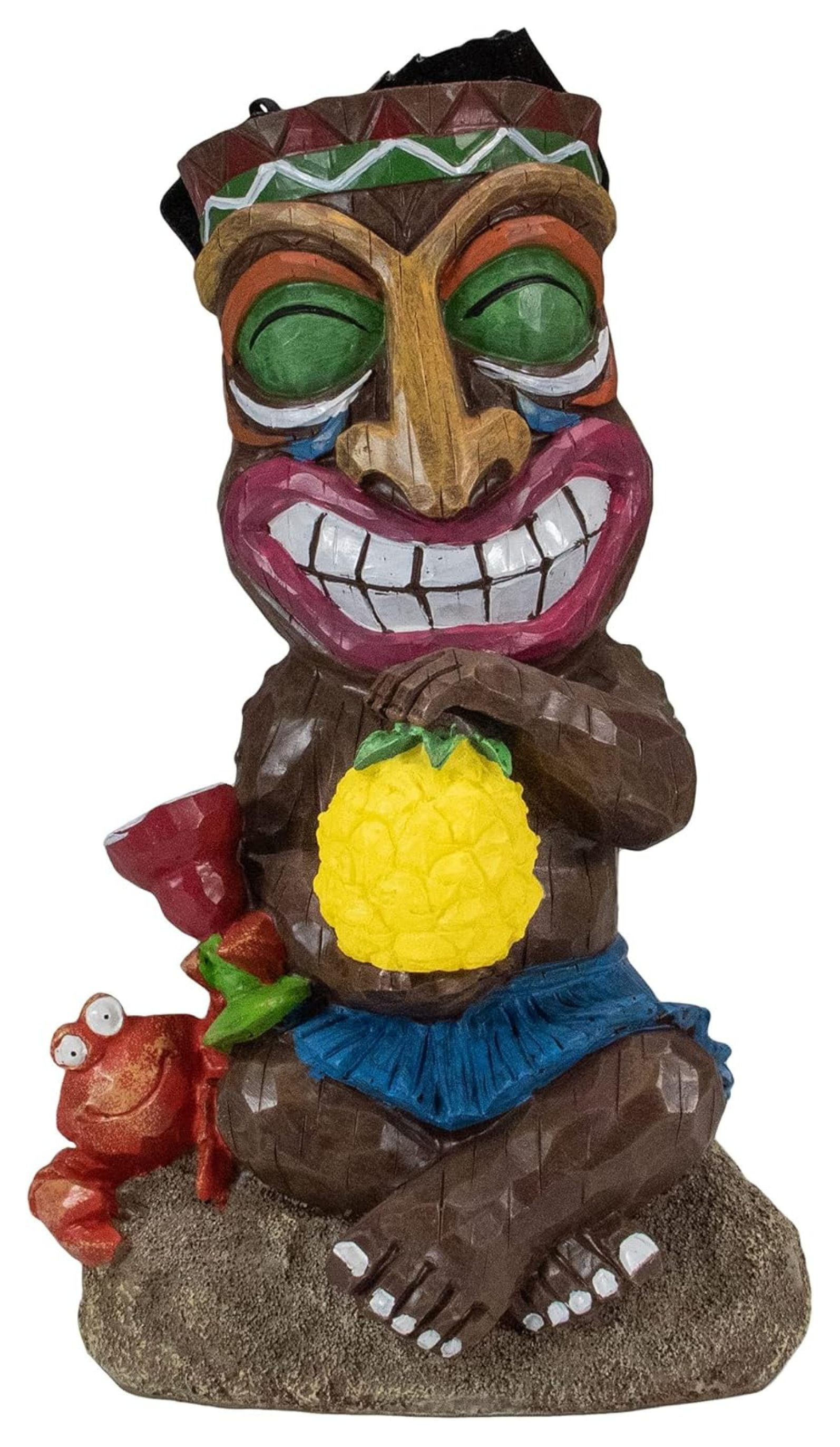 13.75" Solar Lighted Polynesian Tiki Statue with Pineapple