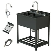 DWALE Black 304 Stainless Steel 30.8" × 22" × 39.5" Single Bowl Sink