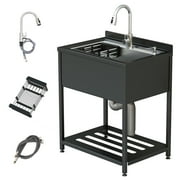 DWALE Black Stainless Steel Freestanding Sink