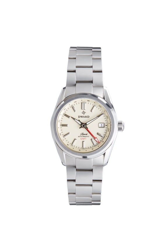 DWARD GMT Rover Automatic Watch with Dual Time Zone Function Sapphire Crystal, 316L Stainless Steel (Ivory Moon)