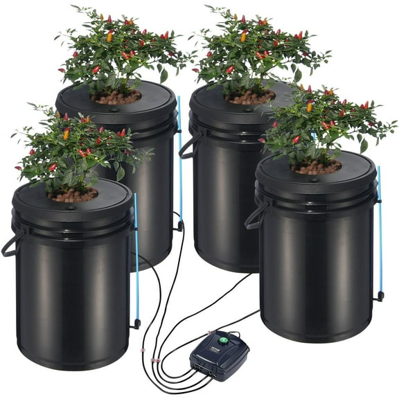 DWC Hydroponic System 5 Gallon 4 Buckets Deep Water Culture Grow Kit with Pump Air Stone Water Level Device for Indoor Outdoor Leafy Vegetables