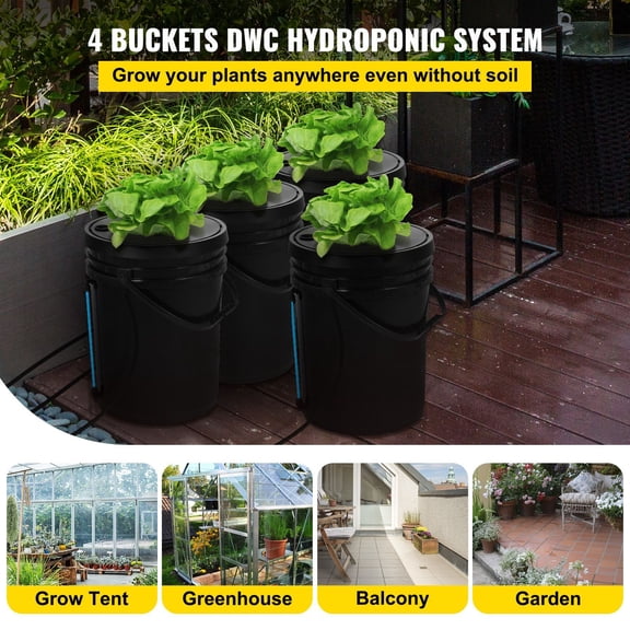 DWC Hydroponic System, 5 Gallon 4 Buckets, Deep Water Culture Growing Bucket, Hydropo