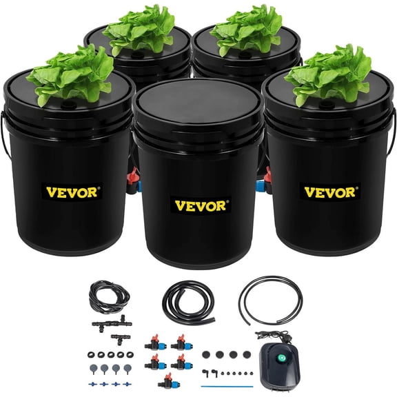 DWC Hydroponic System, 5 Gallon 5 Buckets, Deep Water Culture Growing Bucket, Hydroponics Grow Kit with Pump, Air Stone and Connected Reservoir, for Indoor/Outdoor Leafy Vegetables