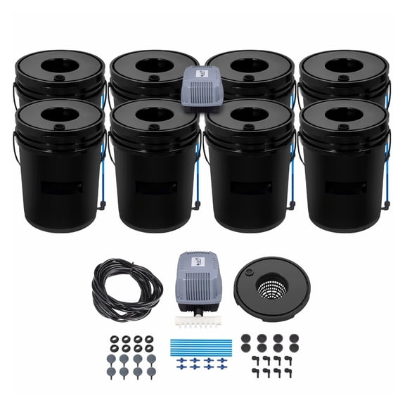 DWC Hydroponic System 5 Gallon 8 Bucket, Deep Water Culture Grow Kit with Air Pump & Level Device, for Indoor/Outdoor Leafy Greens & Vegetables