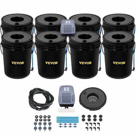 DWC Hydroponic System 5 Gallon 8 Buckets Deep Water Culture Grow Kit with Pump Air Stone Water Level Device for Indoor Outdoor Leafy Vegetables