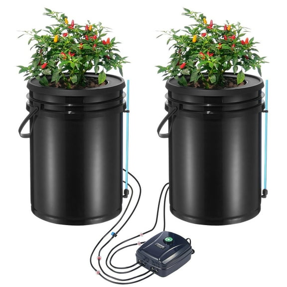 DWC Hydroponic System 5 Gallon Deep Water Double Tank with Top Drip Irrigation Kit Air Pump Air Stone Water Level Indicator for Leafy Green Vegetables