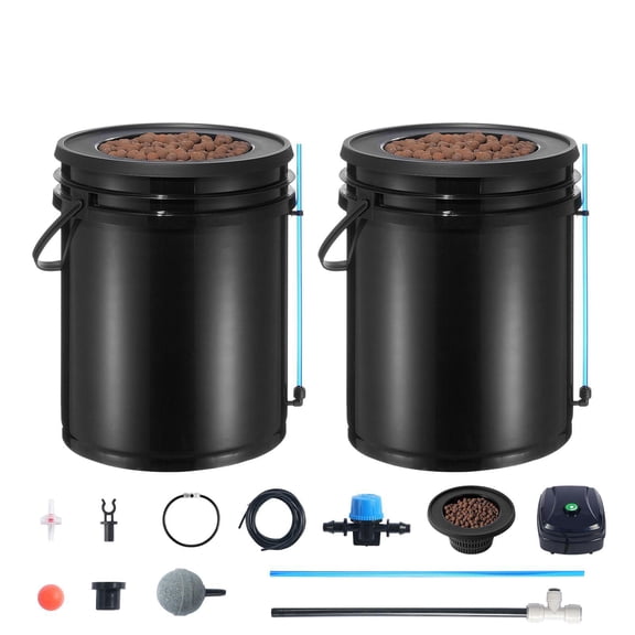 DWC Hydroponic System 5 Gallon Deep Water Double Tank with Top Drip Irrigation Kit Air Pump Air Stone Water Level Indicator for Leafy Green Vegetables