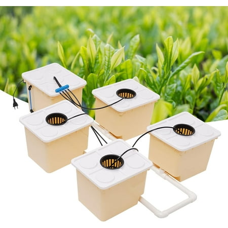 DWC Hydroponics Grow System, 2.91 Gallon 5 Buckets Deep Water Culture DWC Hydroponic Grow System Kit with 4W Pump, Clay Pebbles and Water Level Device, for Indoor/Outdoor