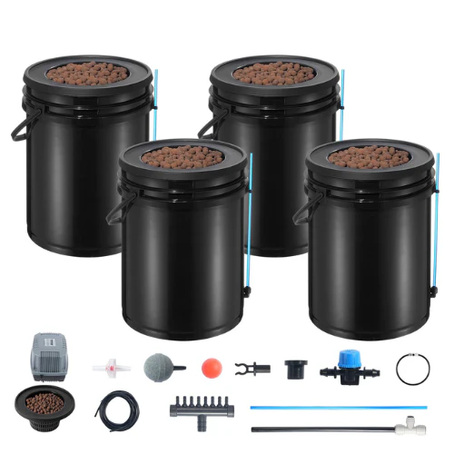 DWC Hydroponics Grow System 4 Buckets with Top Drip Deep Water Culture